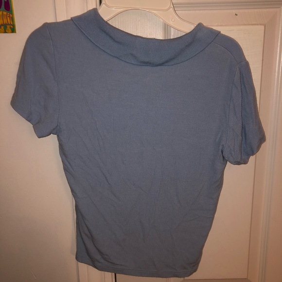 Blue Cropped Collared Shirt - Picture 2 of 3